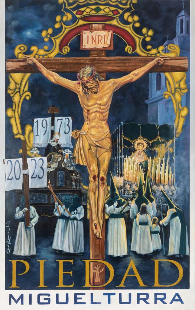 Cartel 50 aniversario Hermandad Santísimo Cristo de la Piedad, obra del artista sevillano César Ramírez.