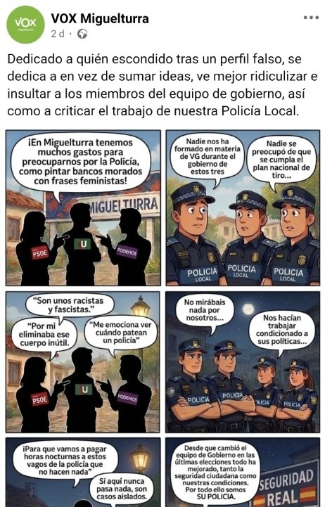 Viñeta publicada por Vox Miguelturra en sus redes sociales